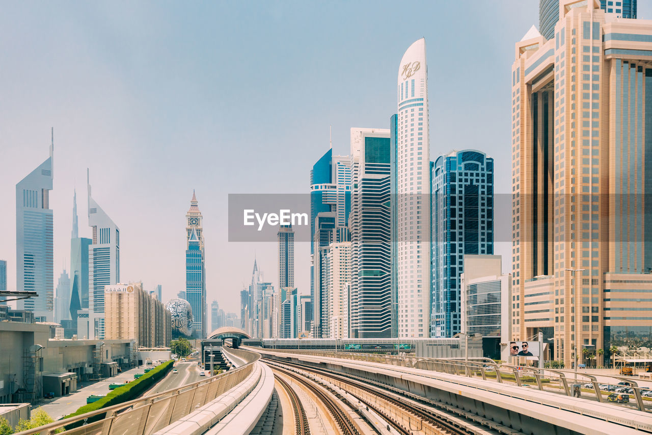 modern buildings in city against clear sky