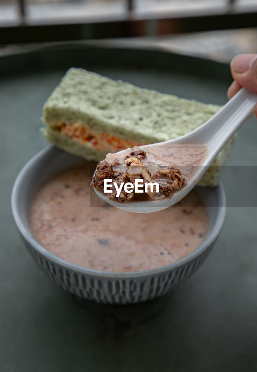 close-up of dessert in bowl on table