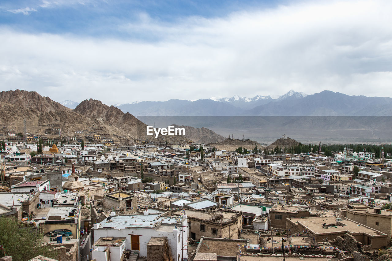 Landscape of leh-ladakh city with blue sky, northern india. 