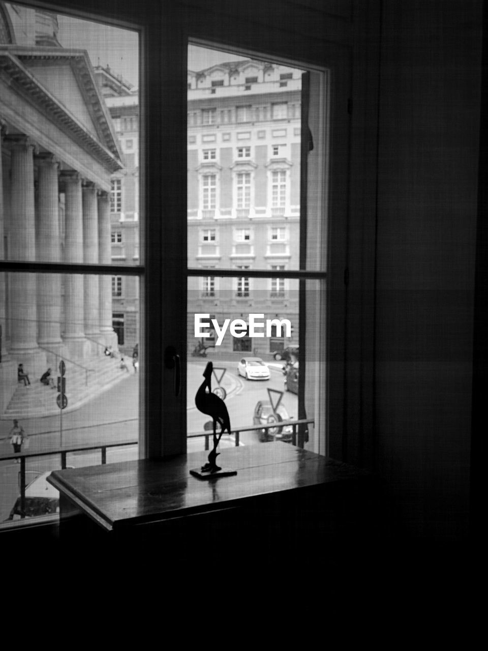 Headquarters seen through window