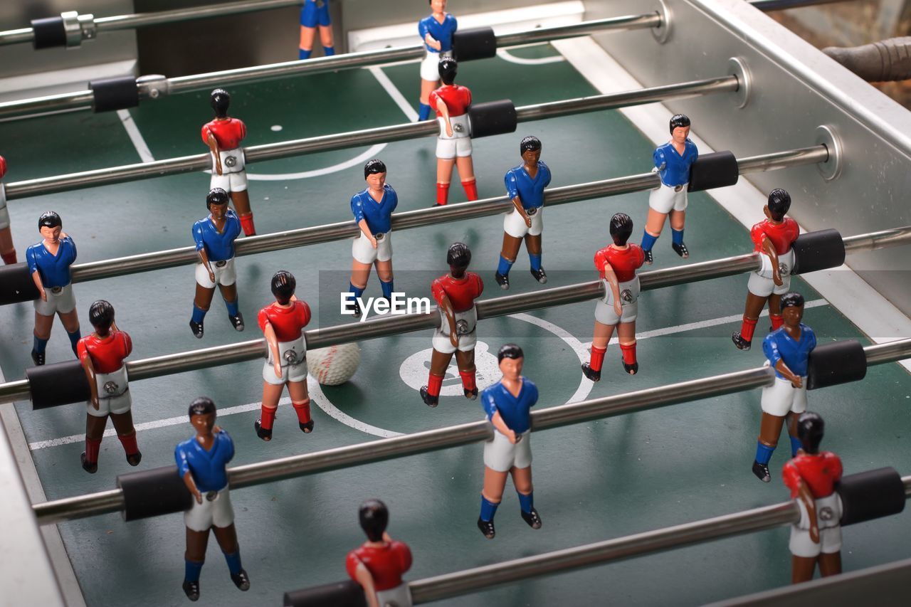 High angle view of foosball table