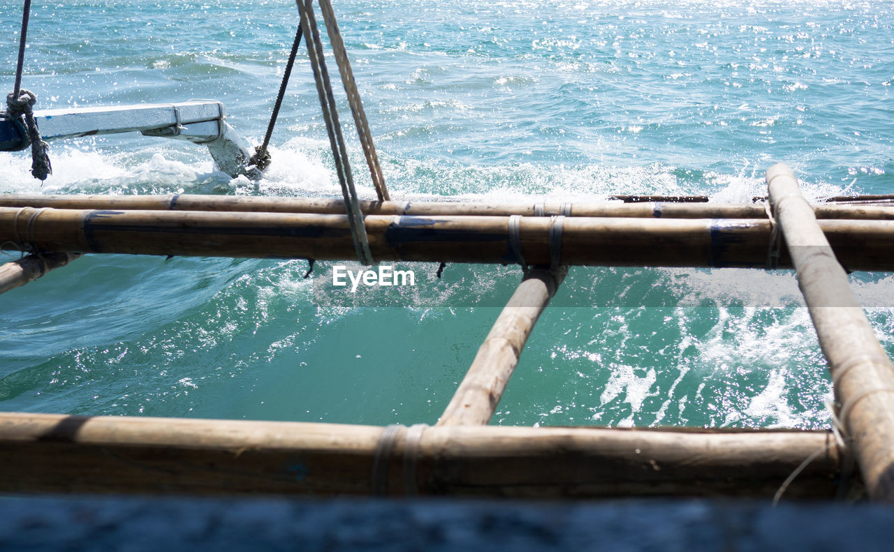 CLOSE-UP OF BOAT SAILING IN SEA