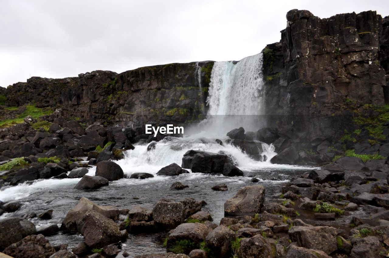 SCENIC VIEW OF WATERFALL AGAINST SKY