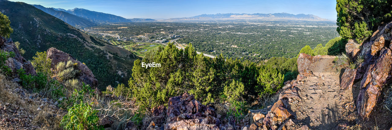 High angle view of rocks on land against sky