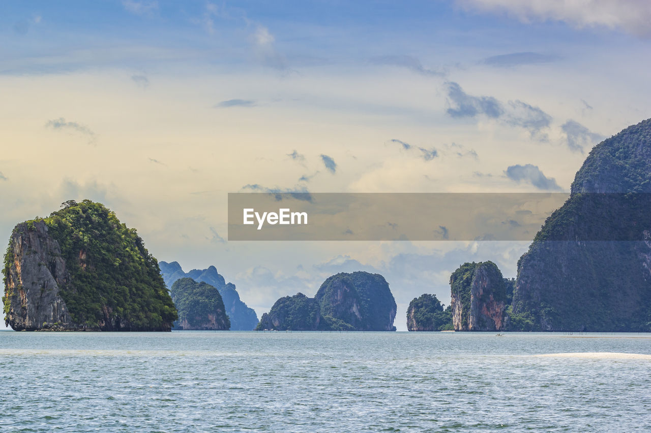 The sea, the mountains in phang nga bay, phangnga thailand.