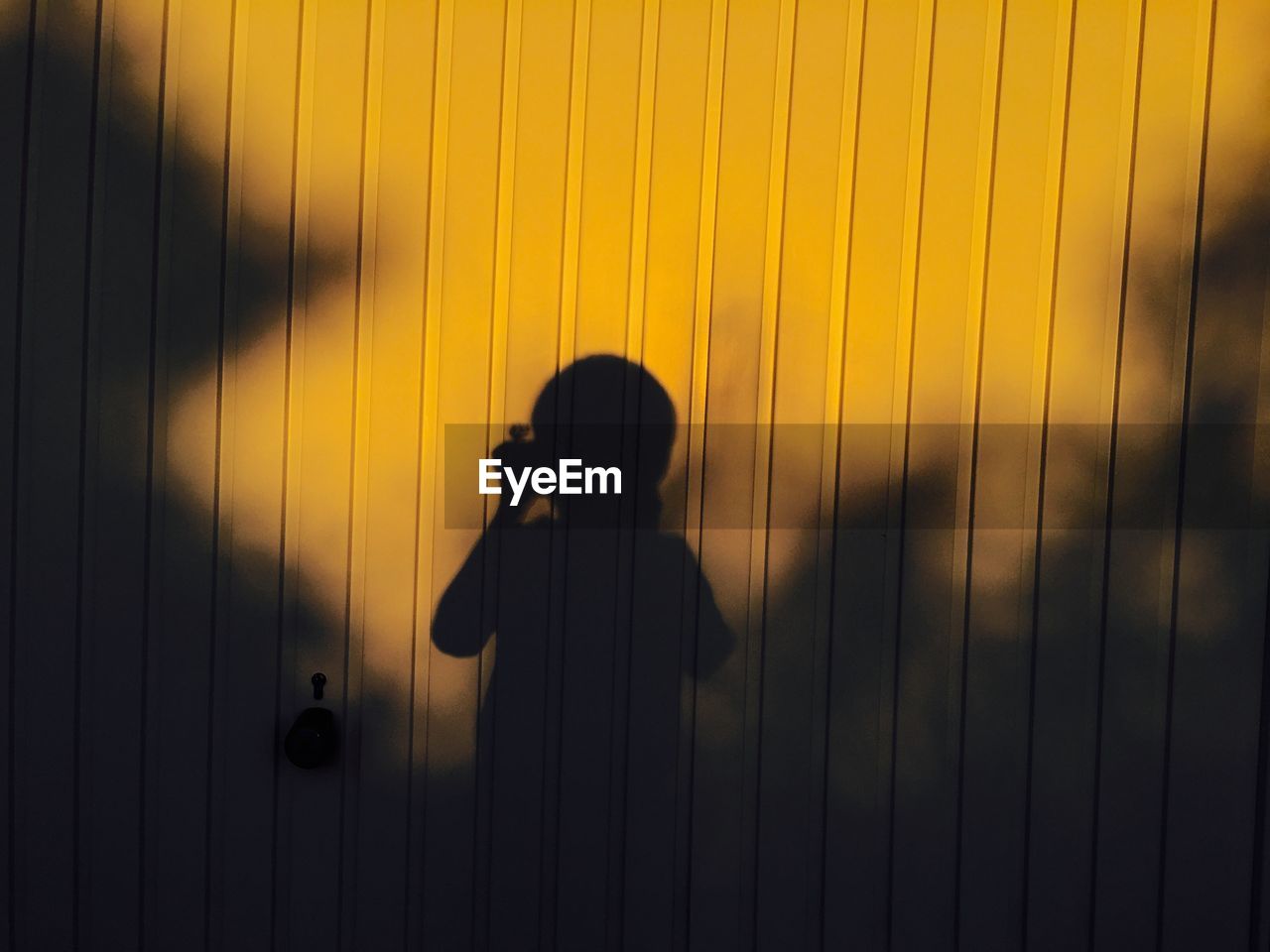 Shadow of child on wooden wall