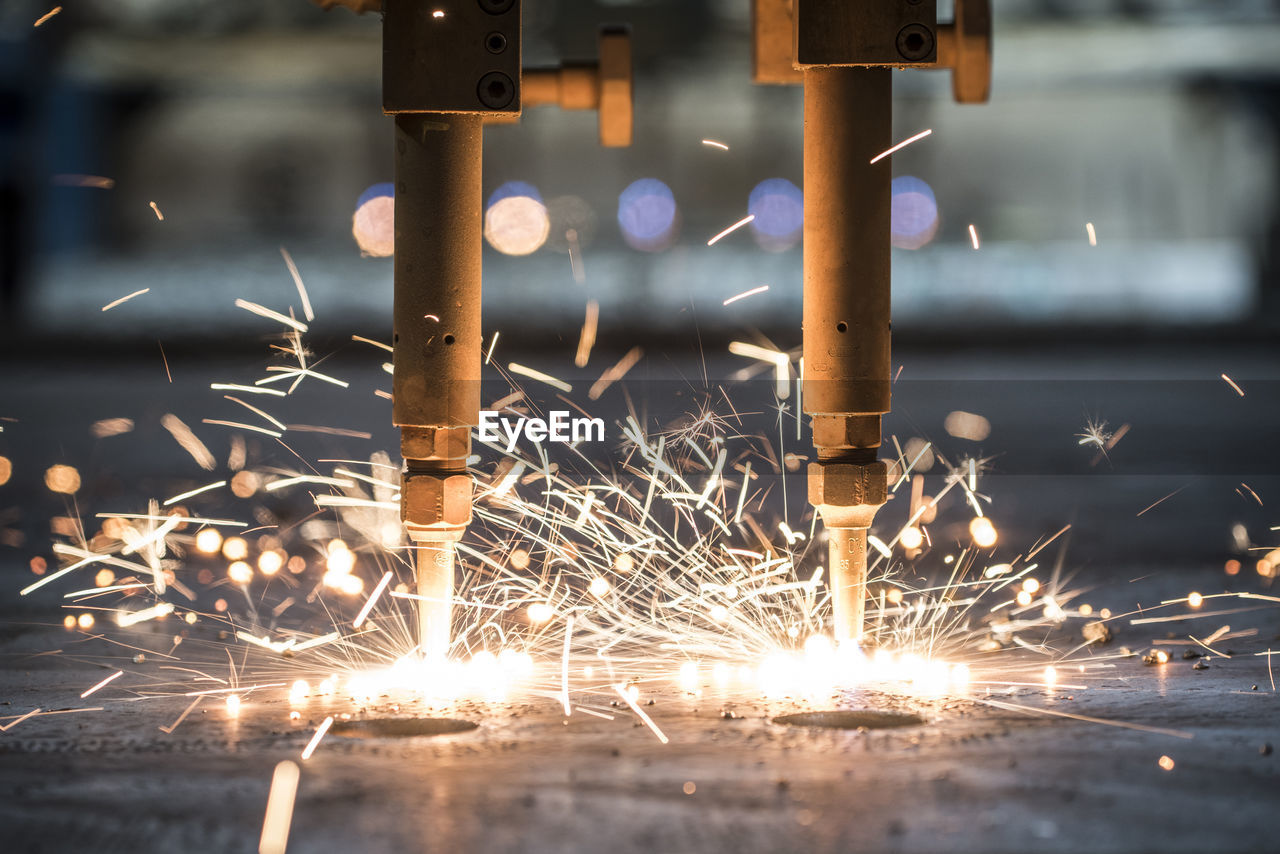 Close-up of machinery cutting steel