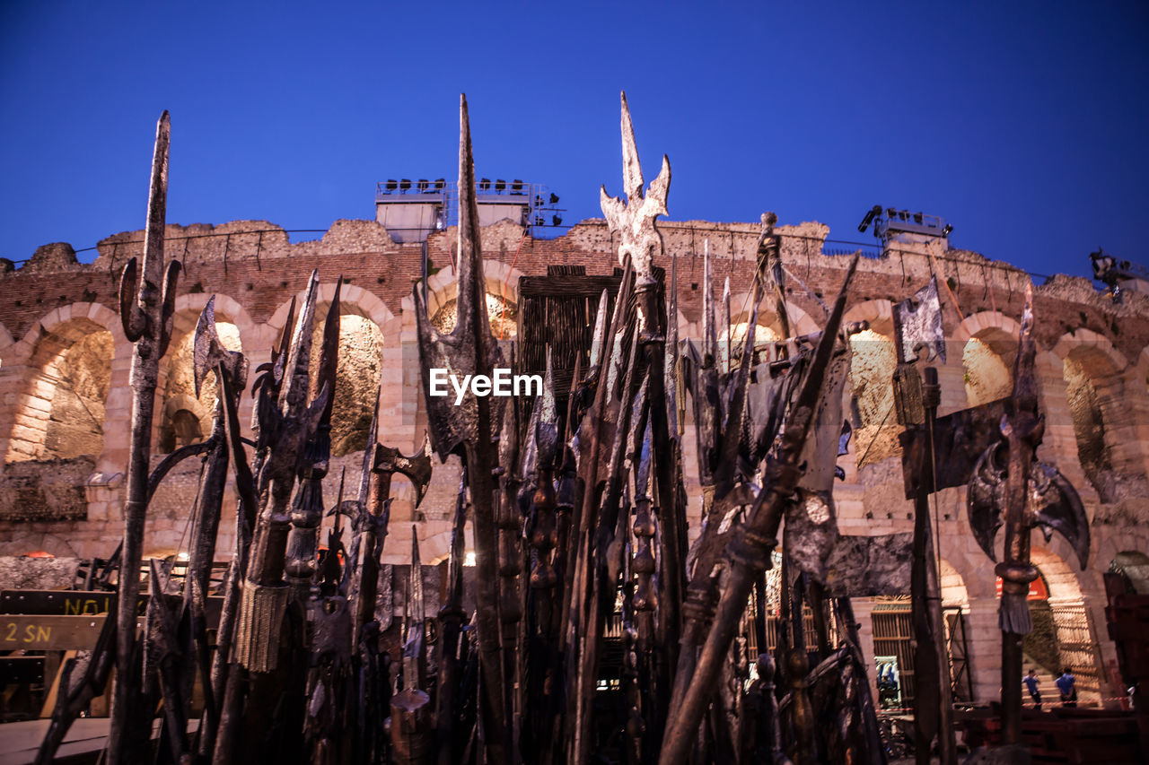 Old weapons in front of verona arena