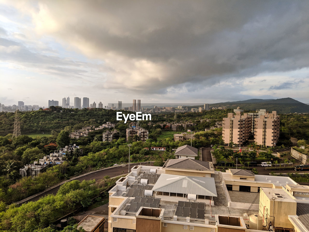 High angle view of buildings in city