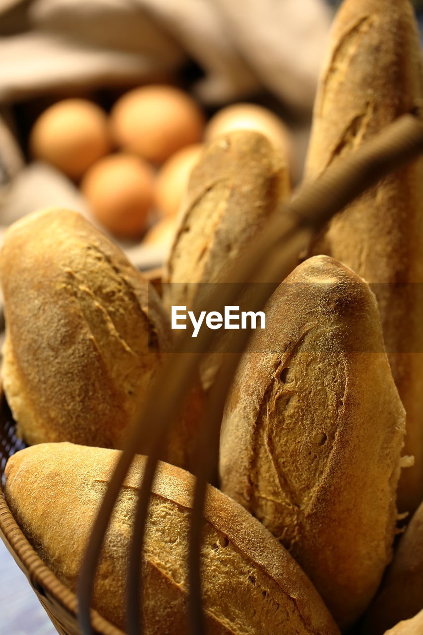 High angle of bread in basket