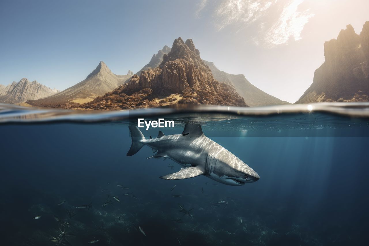 high angle view of man swimming in sea