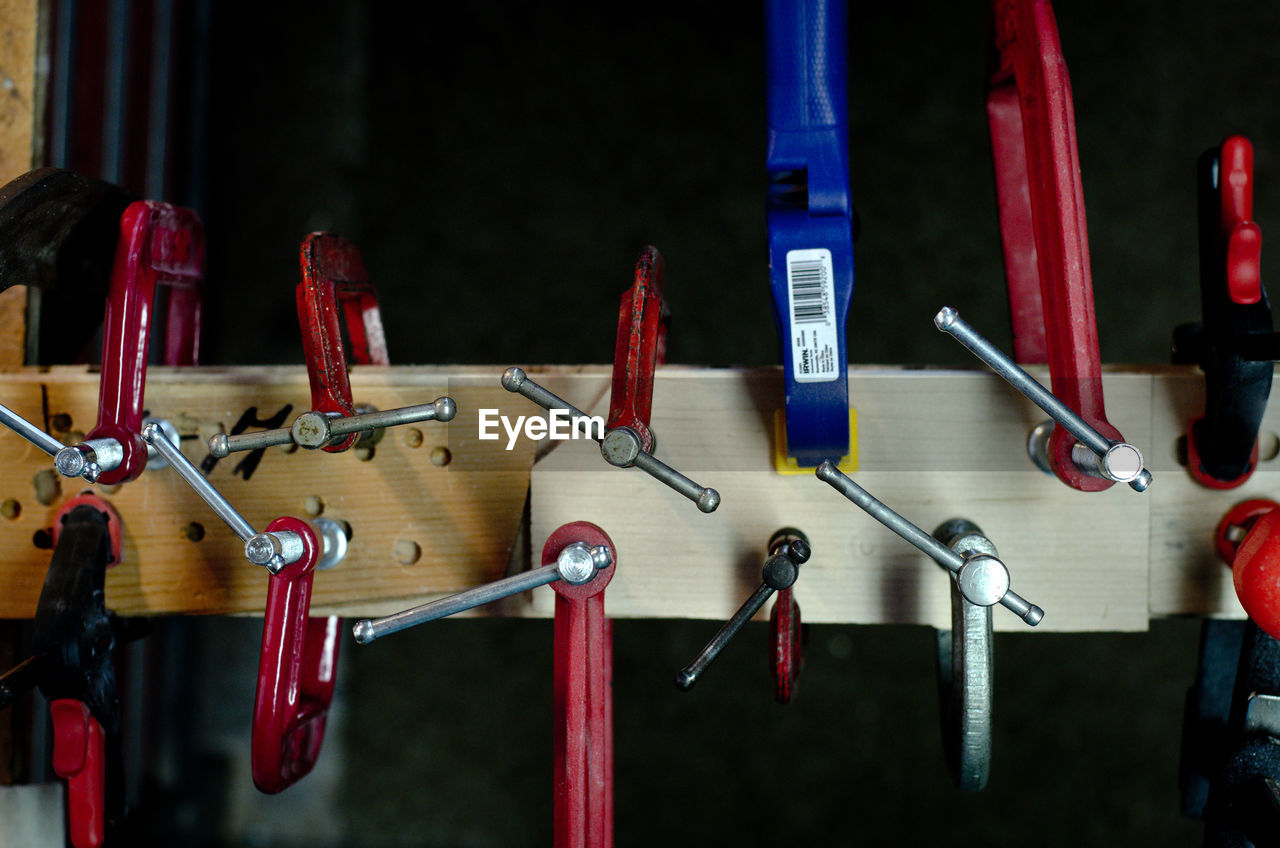 Close-up high angle view of clamping and gluing