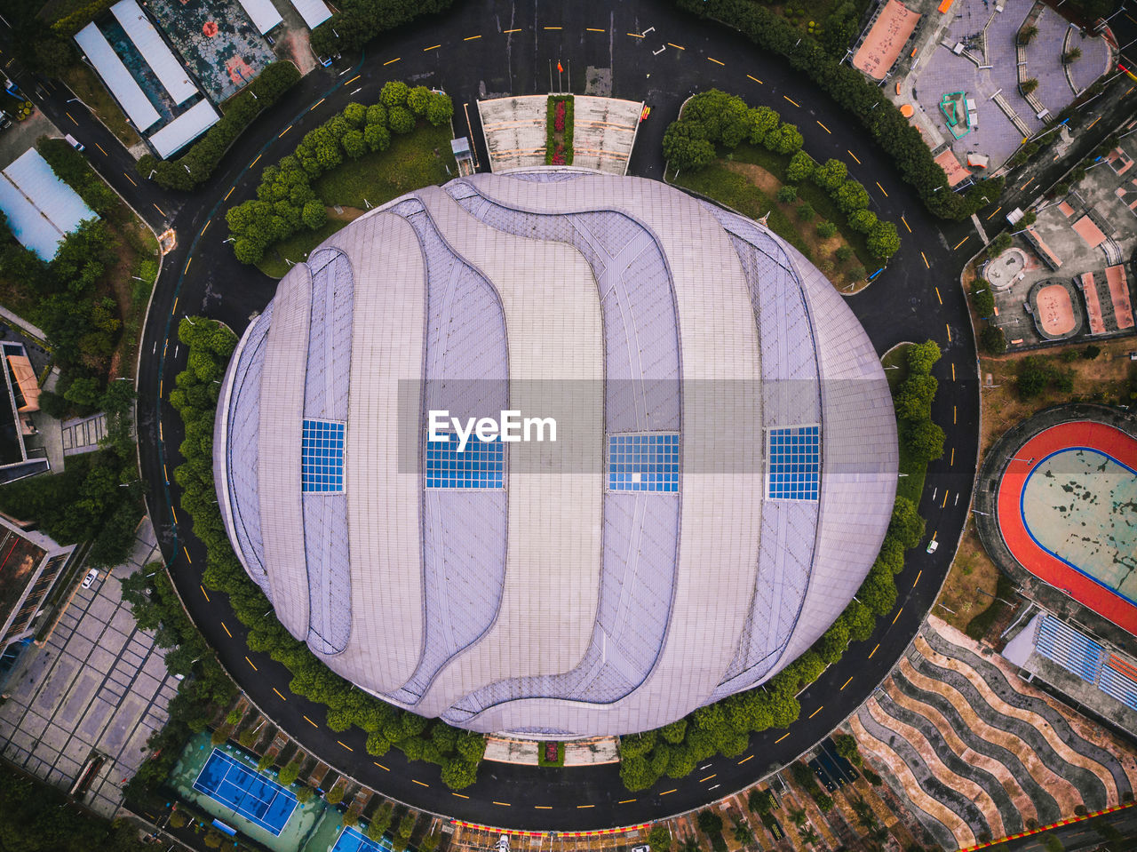 Directly above shot of modern building in city