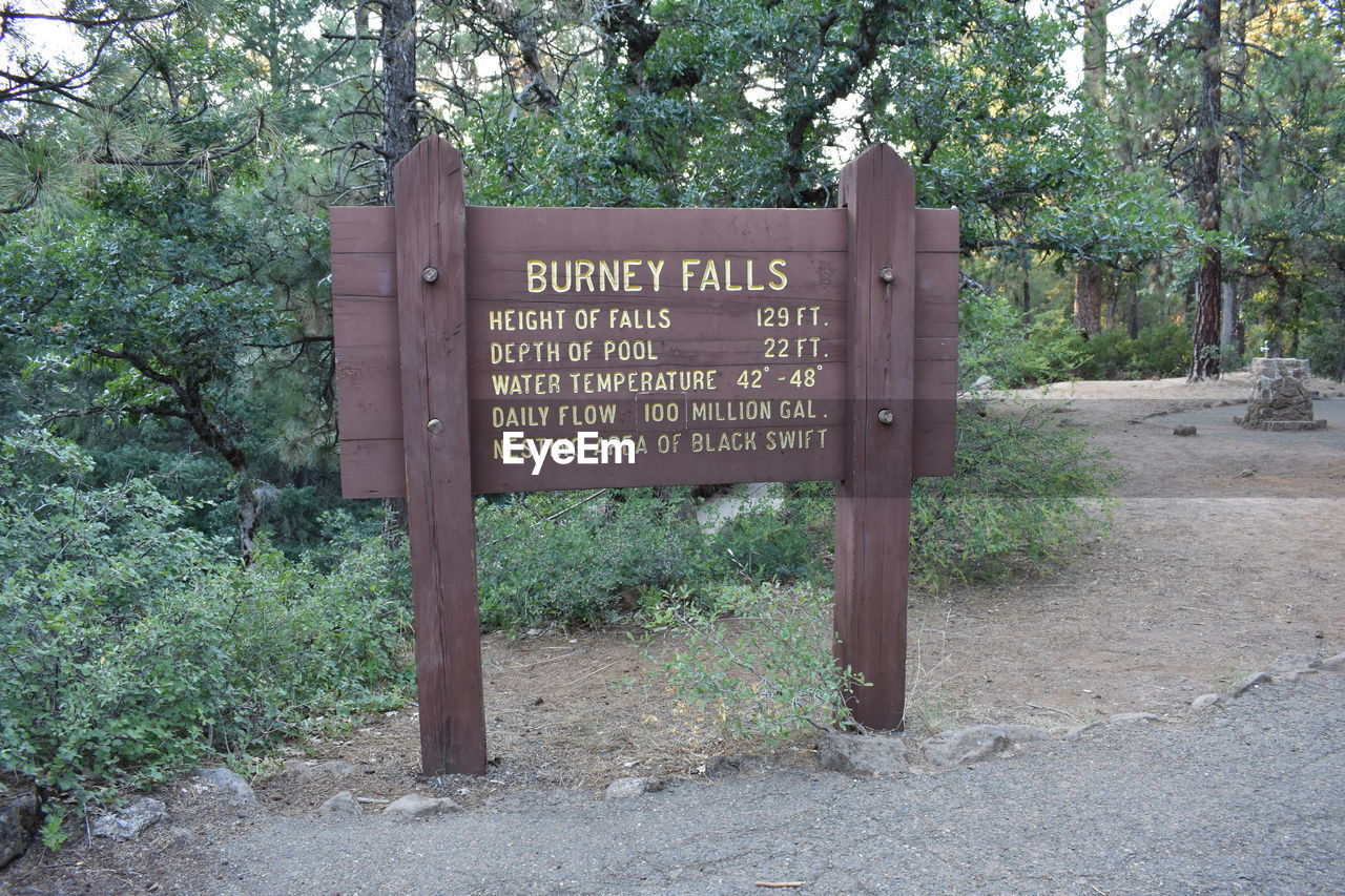 text, plant, communication, tree, western script, sign, trail, no people, day, nature, information sign, growth, road, outdoors, state park, non-western script, wood, script, park, guidance, land