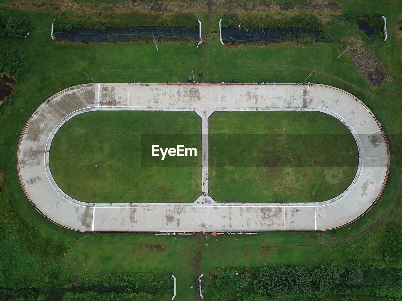 Aerial view, roller skating track in the sultan agung stadium bantul, yogyakarta, indonesia.