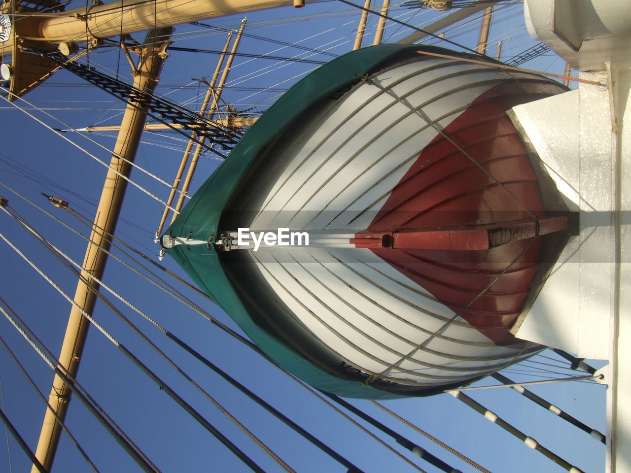 Low angle view of lifeboat on ship