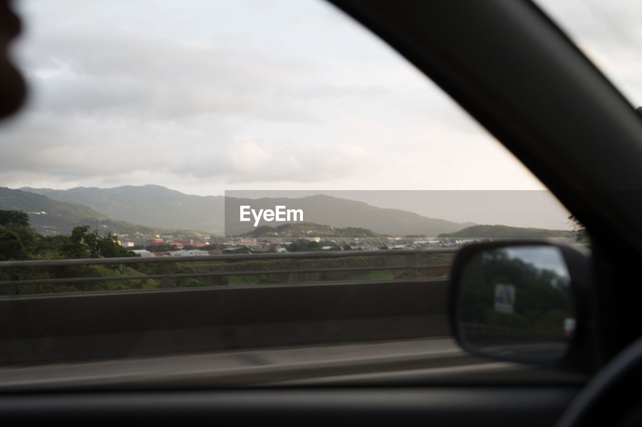 Mountains seen through car window