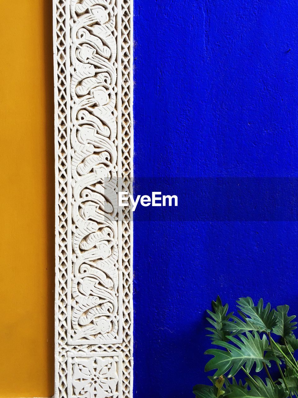 Close up of ornate wooden plank on wall