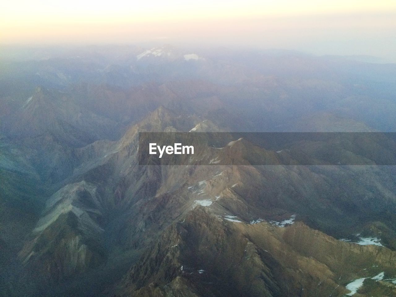 Aerial view of mountain range in fog
