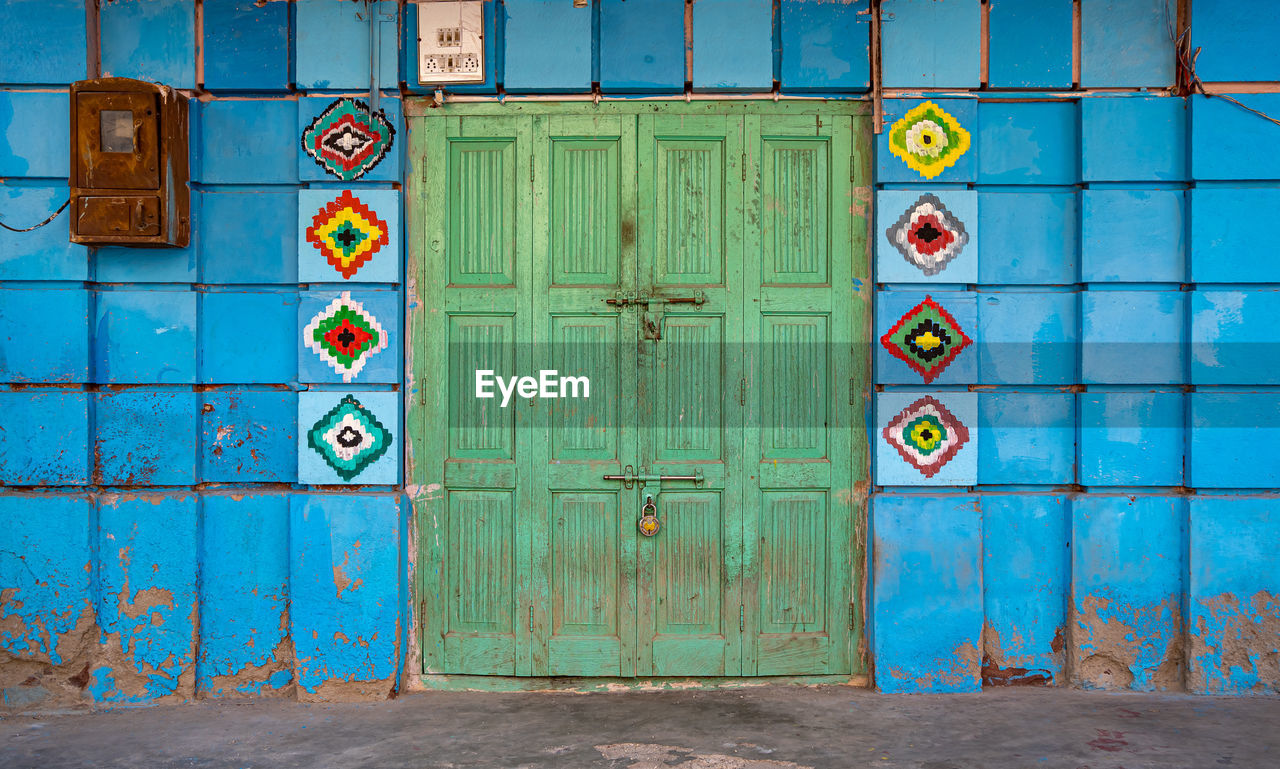 Closed door of building