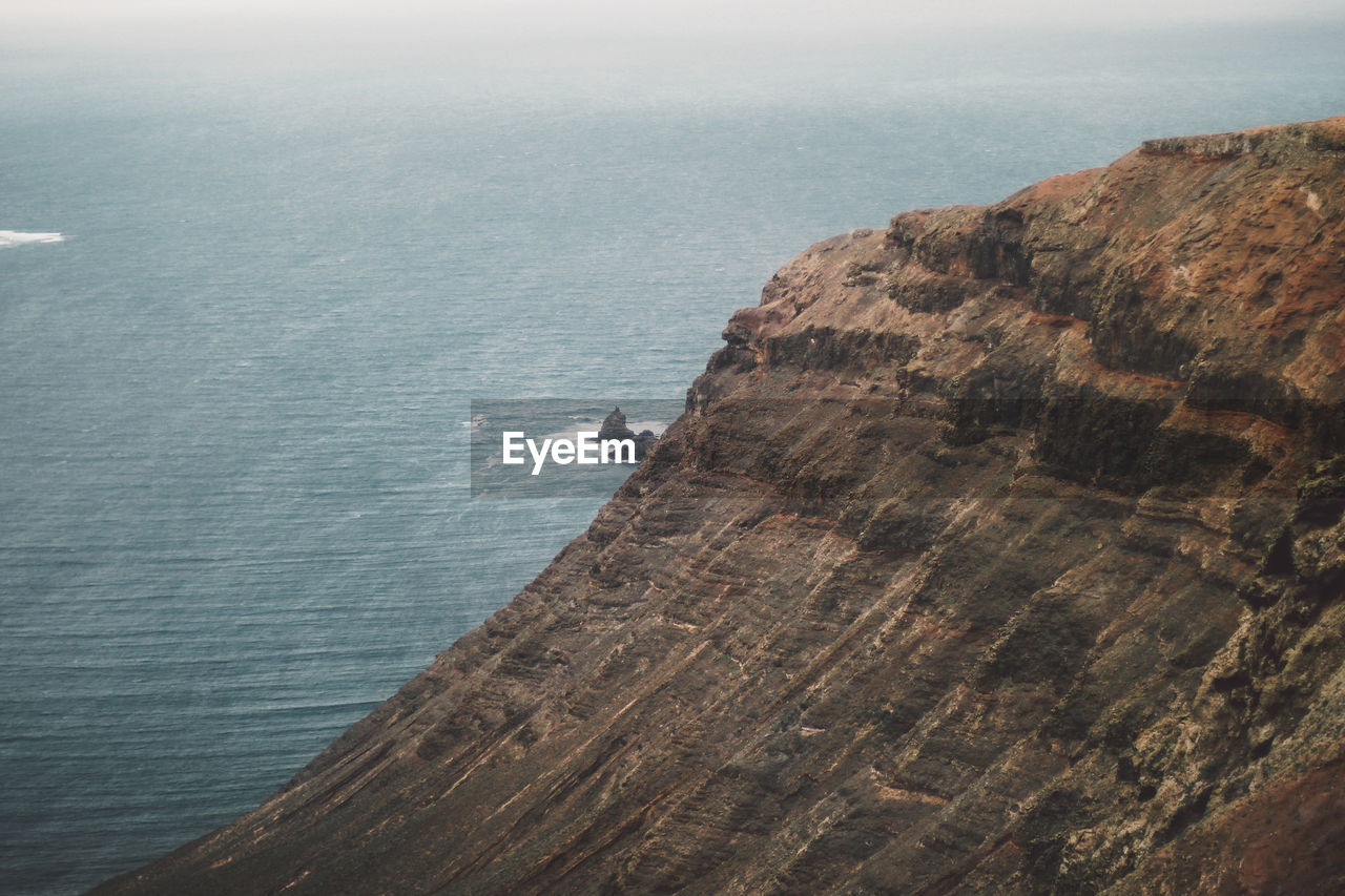 High angle view of mountain by sea