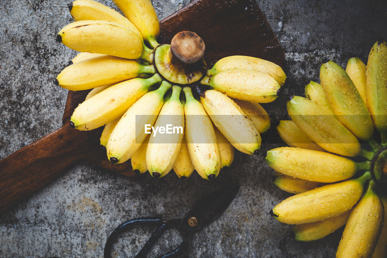 High angle view of bananas on table