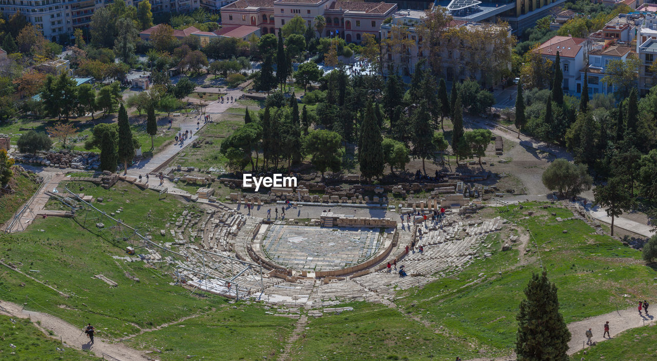 Panorama of the theater of dionisio from acropolis, athens, greece