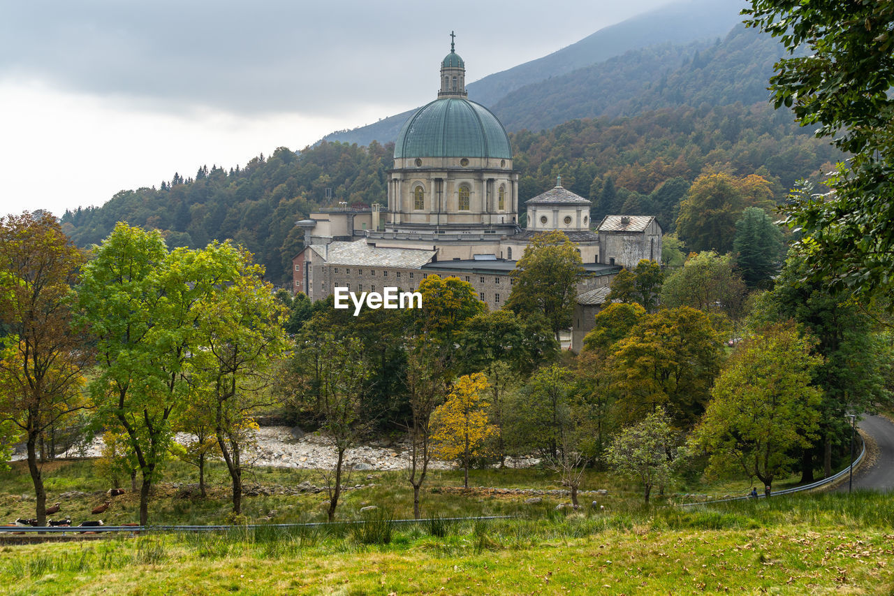 View of the sanctuary of oropa a famous pilgrimage and tourist destination in piedmont region, italy