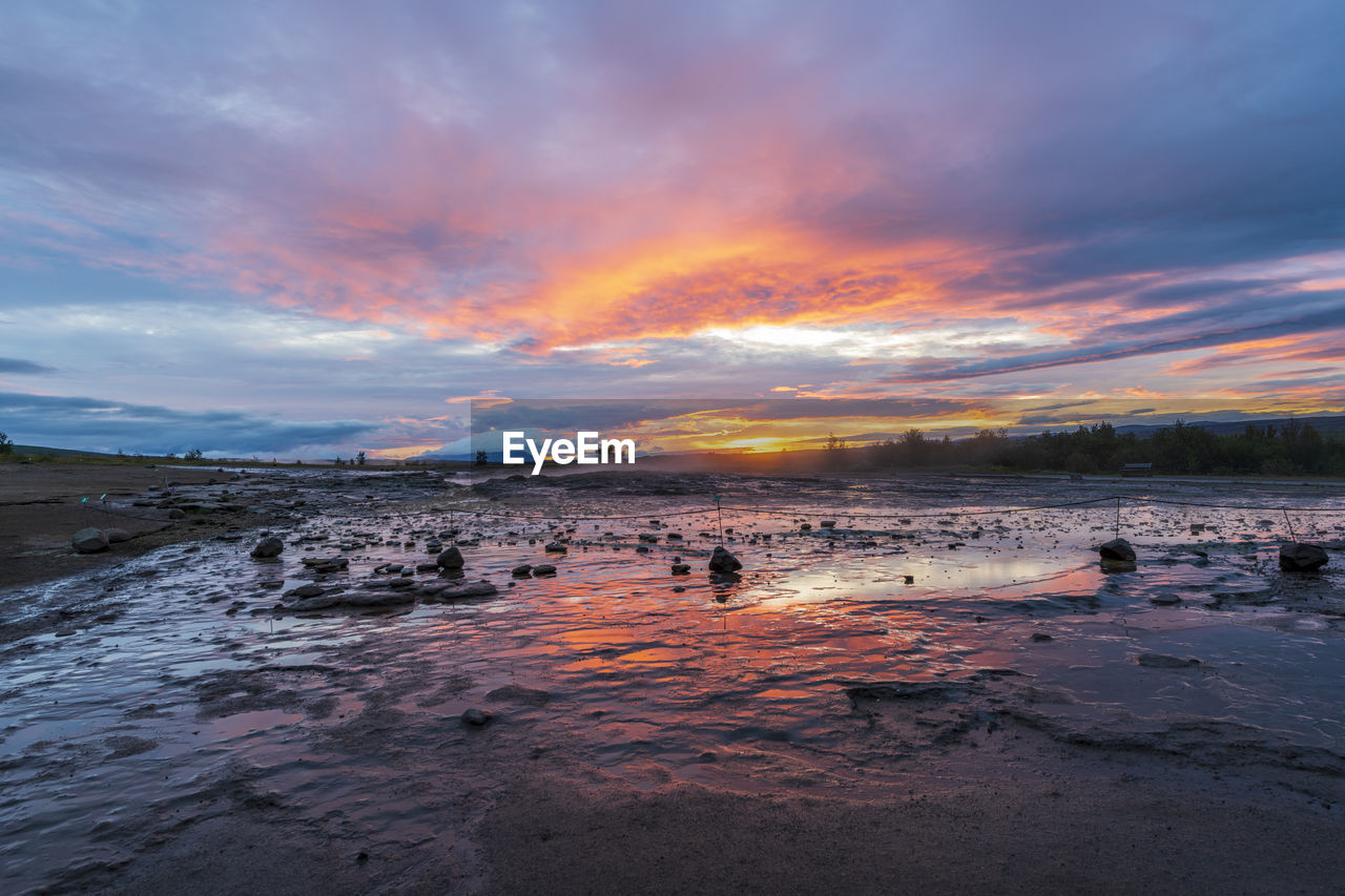 Sunrise at strokkur geyser, iceland