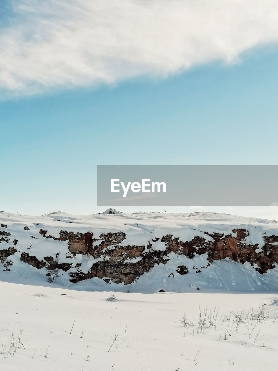 SNOW COVERED LANDSCAPE AGAINST SKY