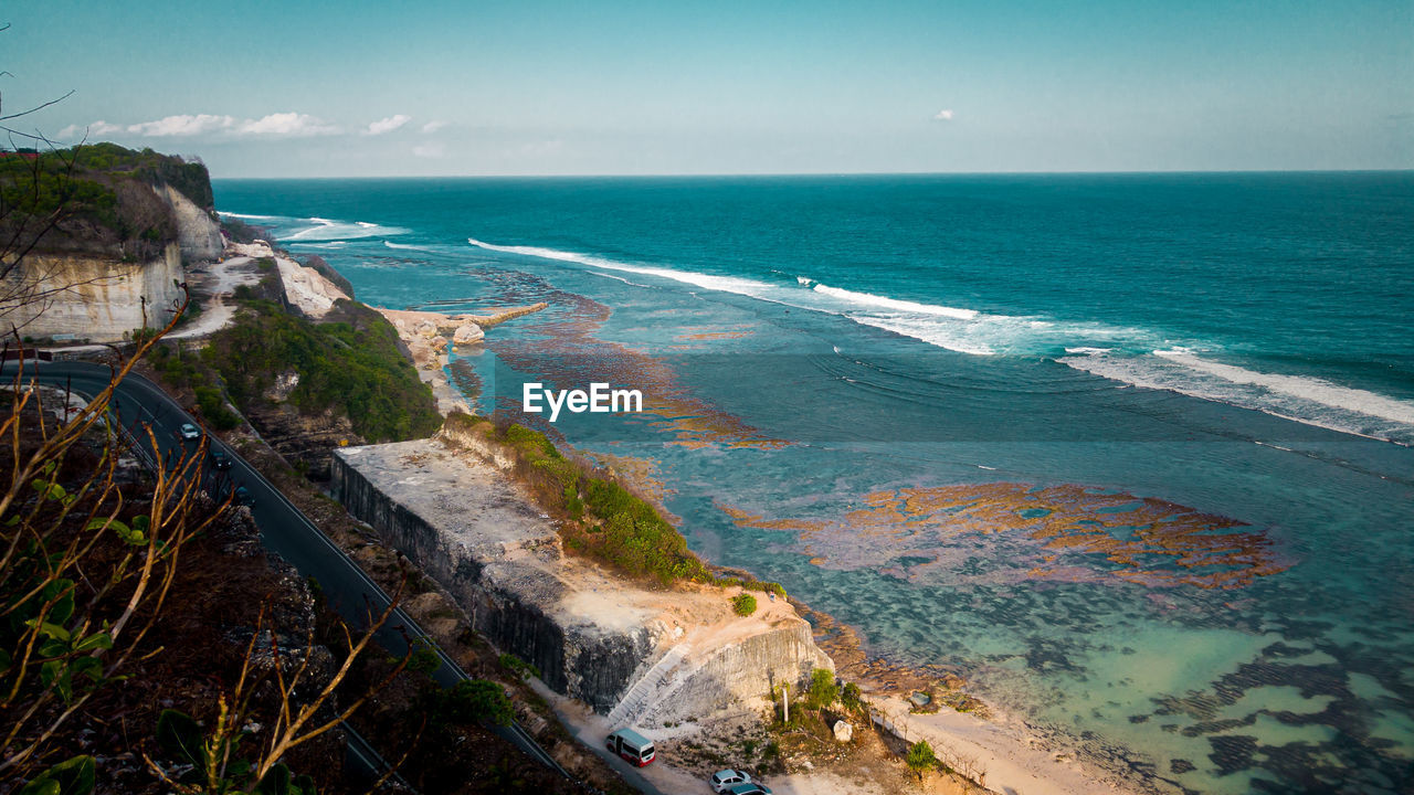 High angle view of beach against sky