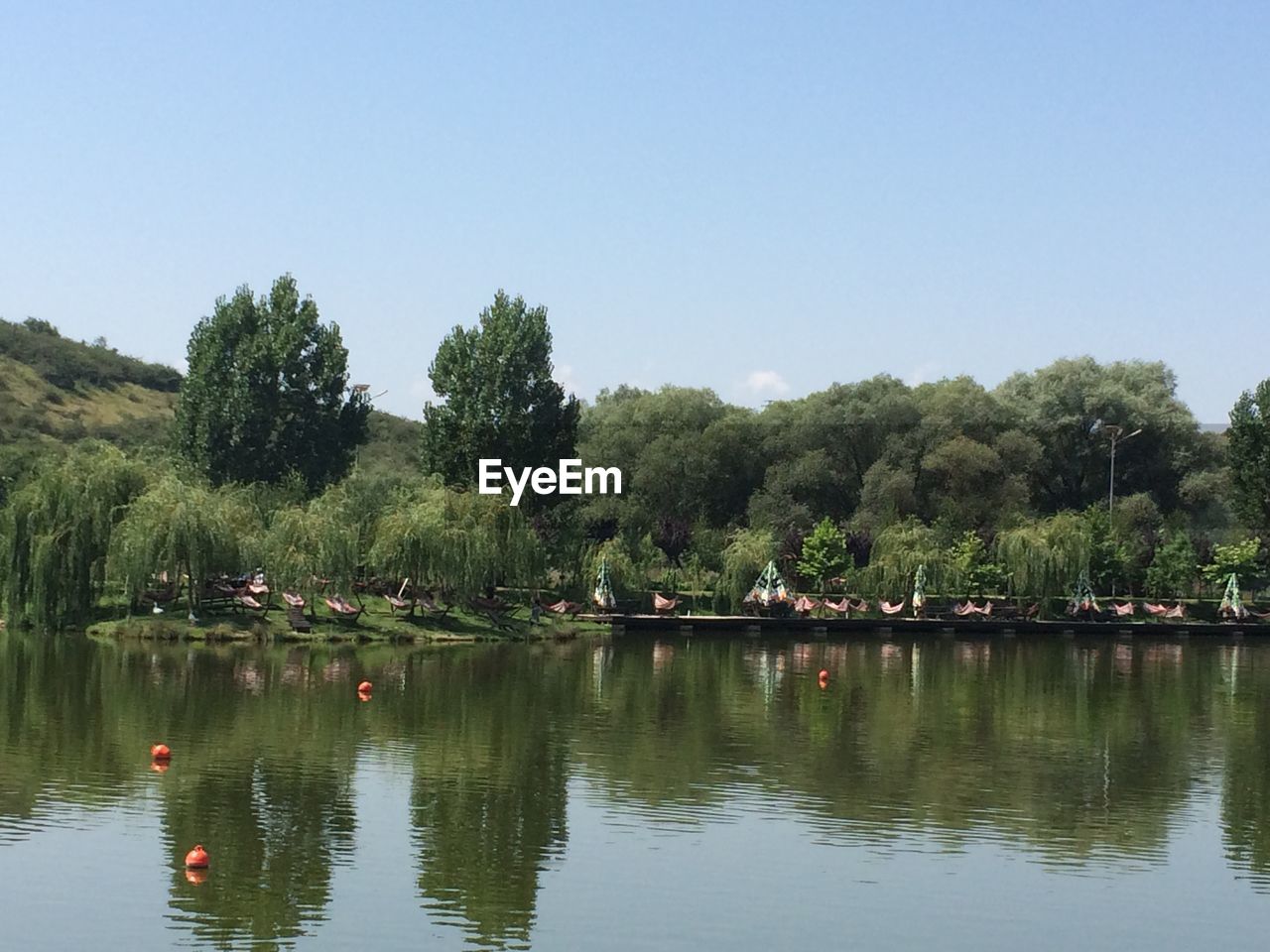 SCENIC VIEW OF LAKE AGAINST CLEAR SKY