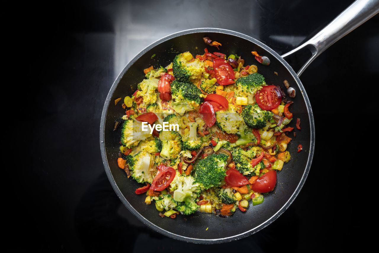 high angle view of food in container on table