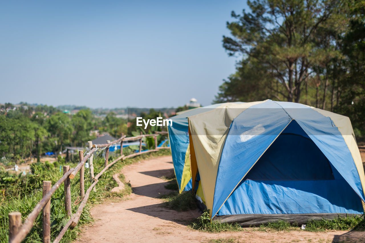 VIEW OF TENT AGAINST CLEAR SKY