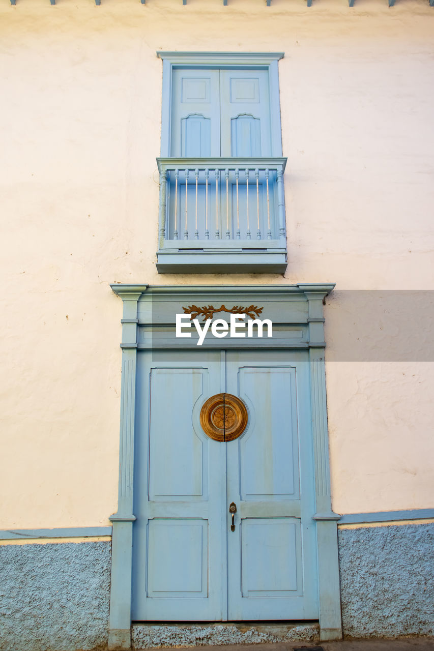 Beautiful facade of the houses at the historical downtown of the heritage town of salamina