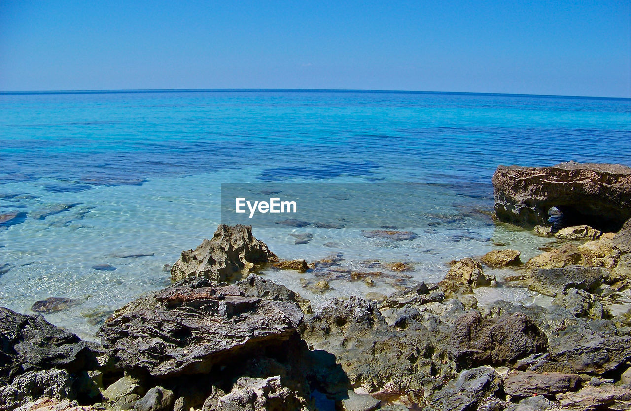 Scenic view of sea against clear sky