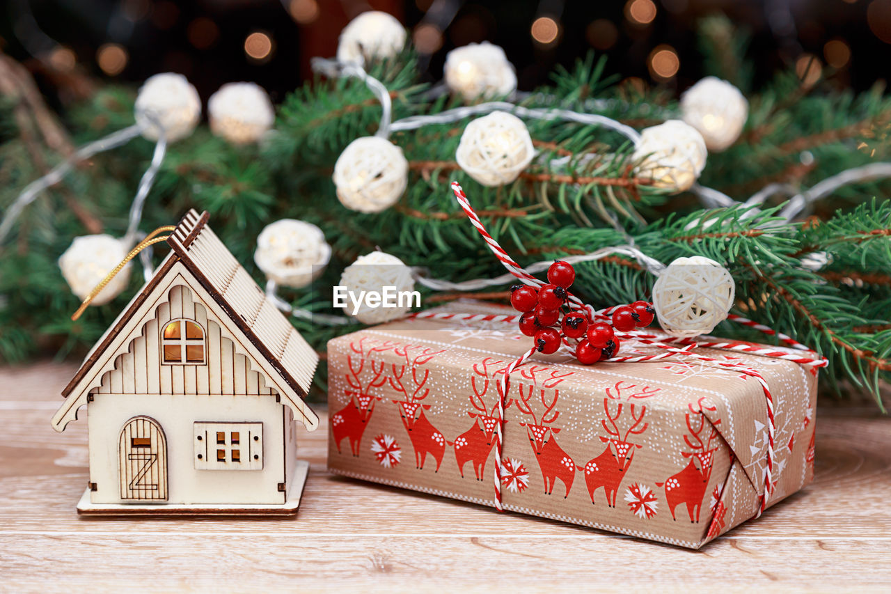 Close-up of christmas decorations on tree