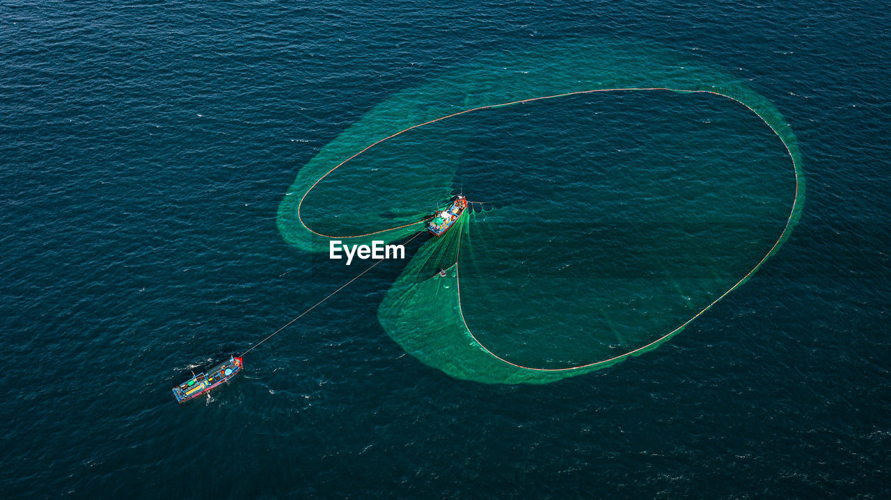 high angle view of ship in sea