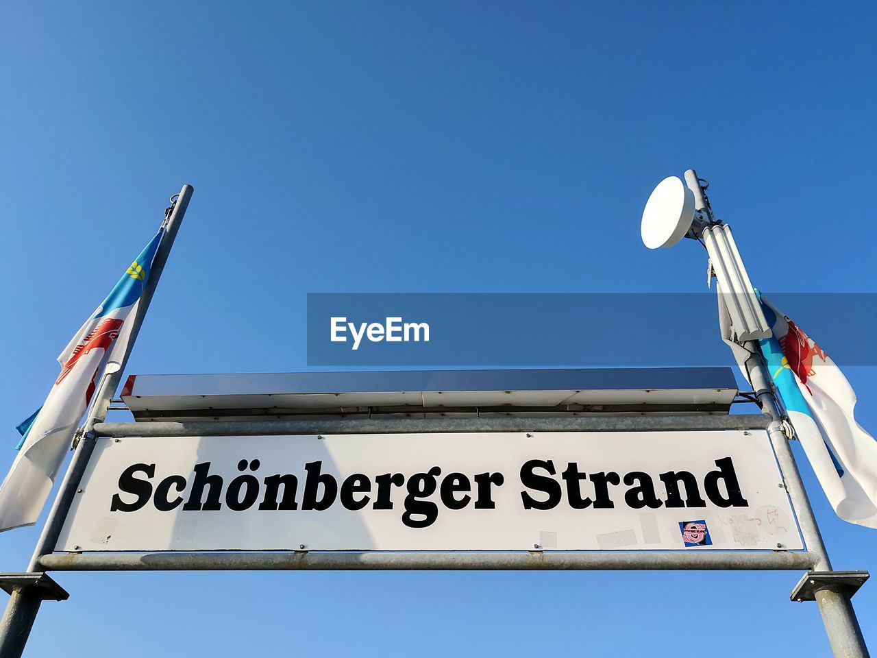 Schönberger strand sign at schönberg pier in probstei germany