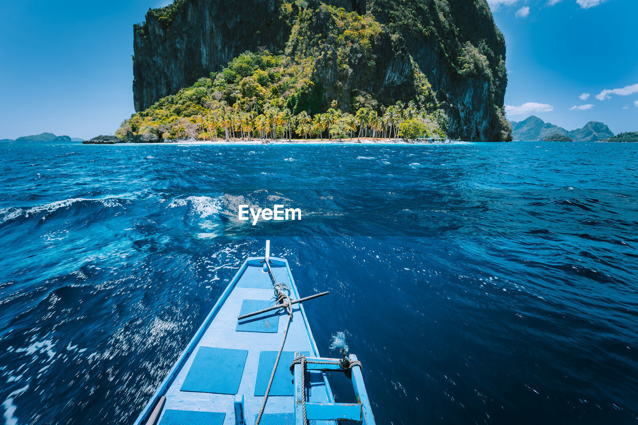 Boat in sea against sky