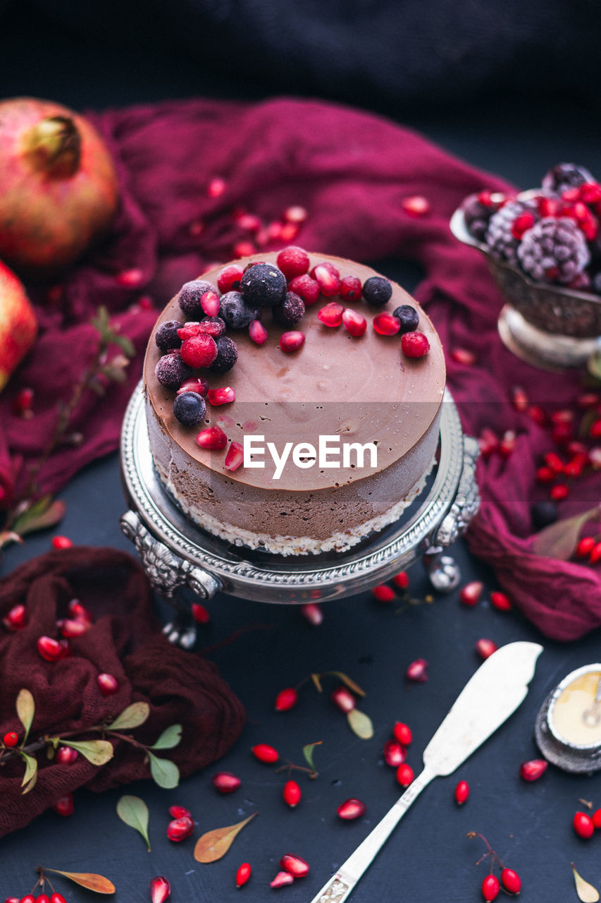 High angle view of cake on table