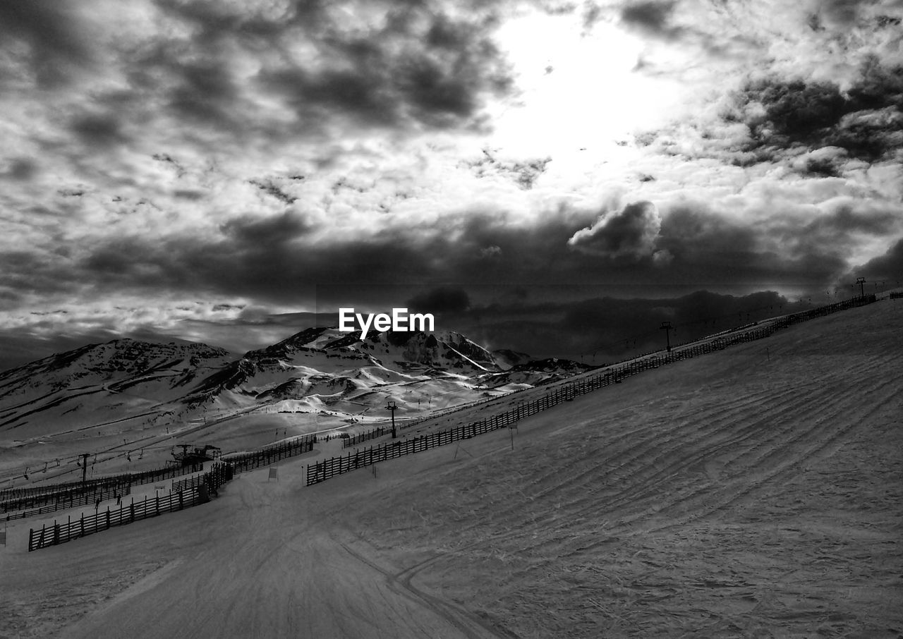 Scenic view of snowy landscape against sky