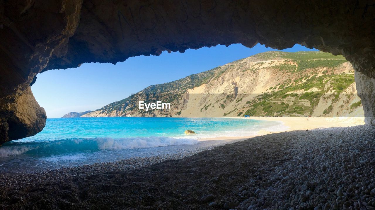 Scenic view of sea against clear sky