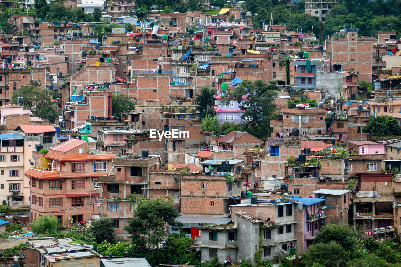 High angle view of buildings in city