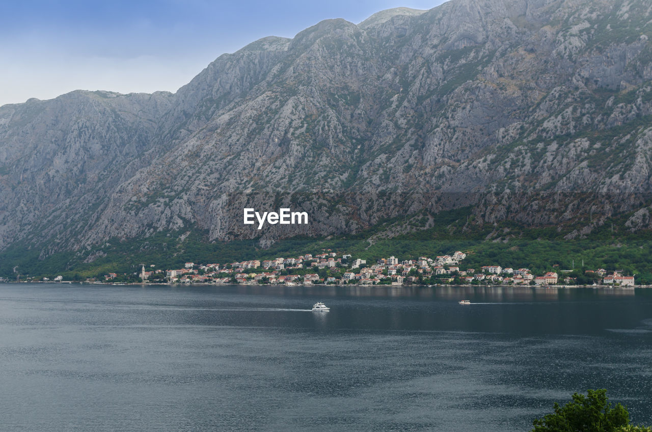 Aerial view to the part of kotor bay and small town of dobrota