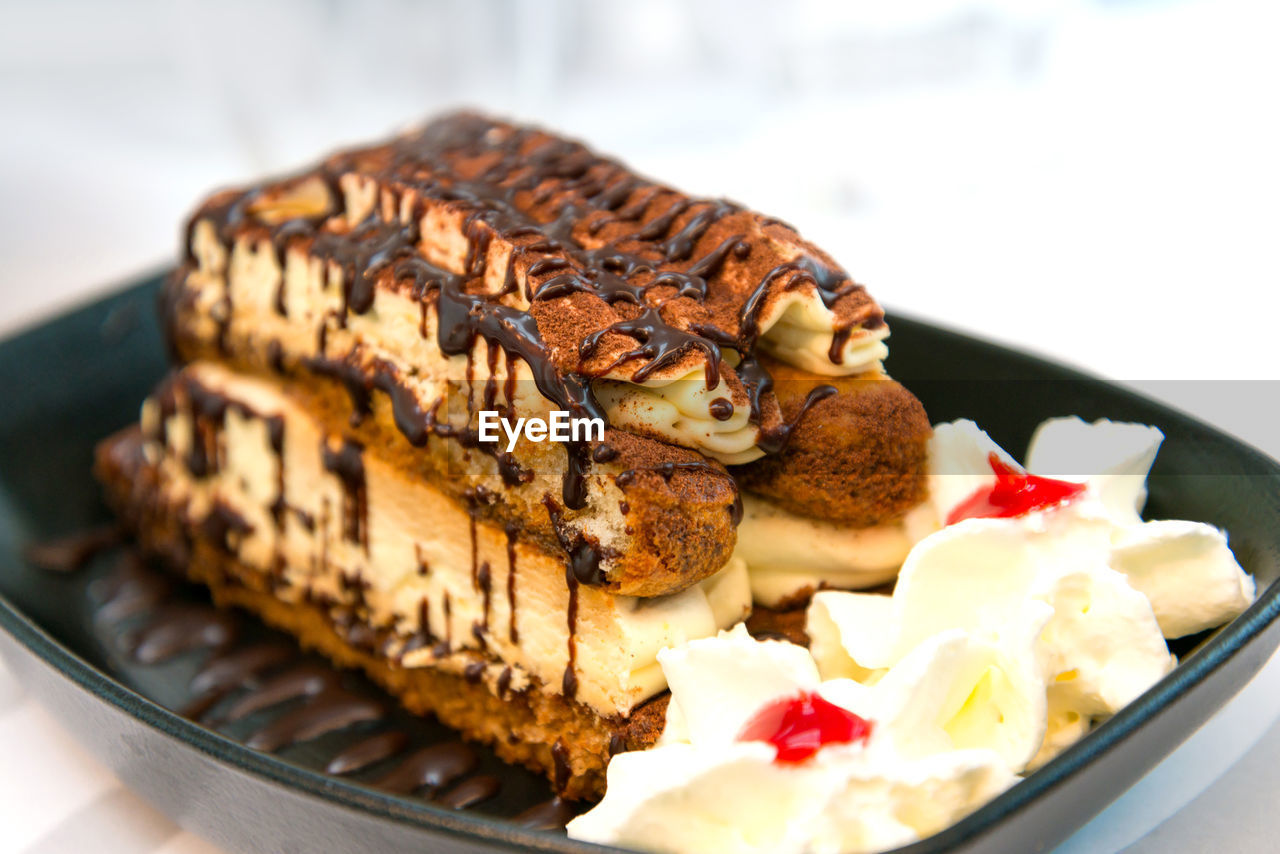 Close-up of tiramisu on table