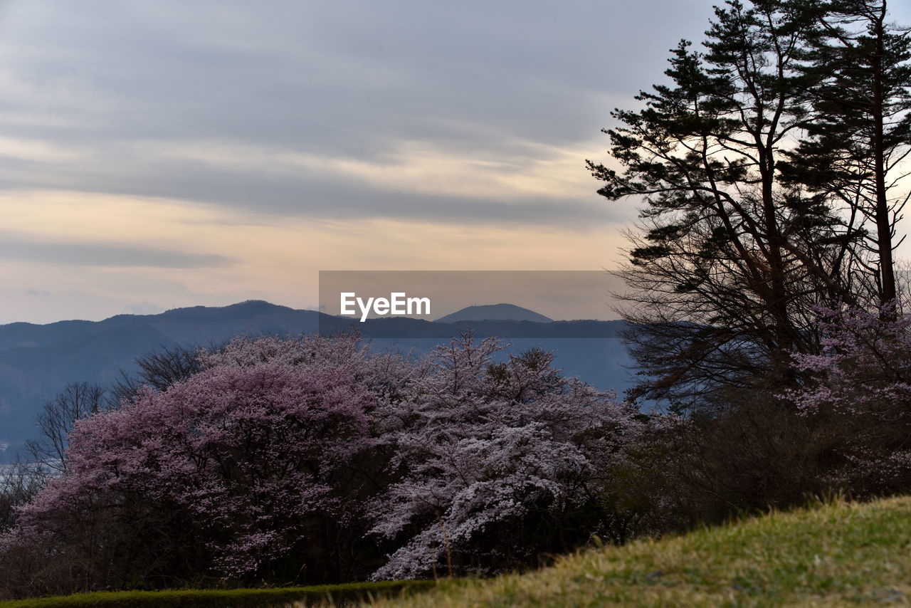 Scenic view of mountains against sky during sunset