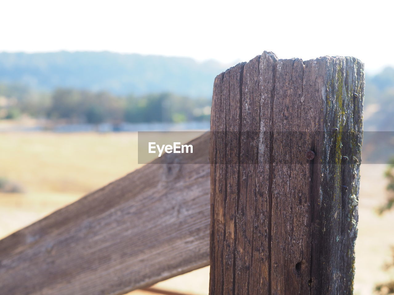 CLOSE-UP OF WOODEN FENCE AGAINST BLURRED BACKGROUND