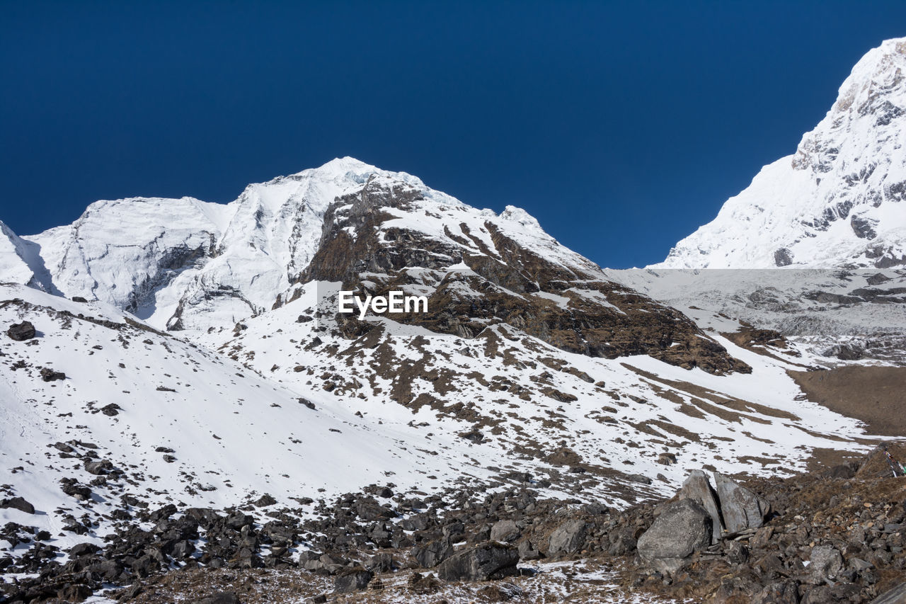 Scenic view of snowcapped mountains against clear sky, anapurna