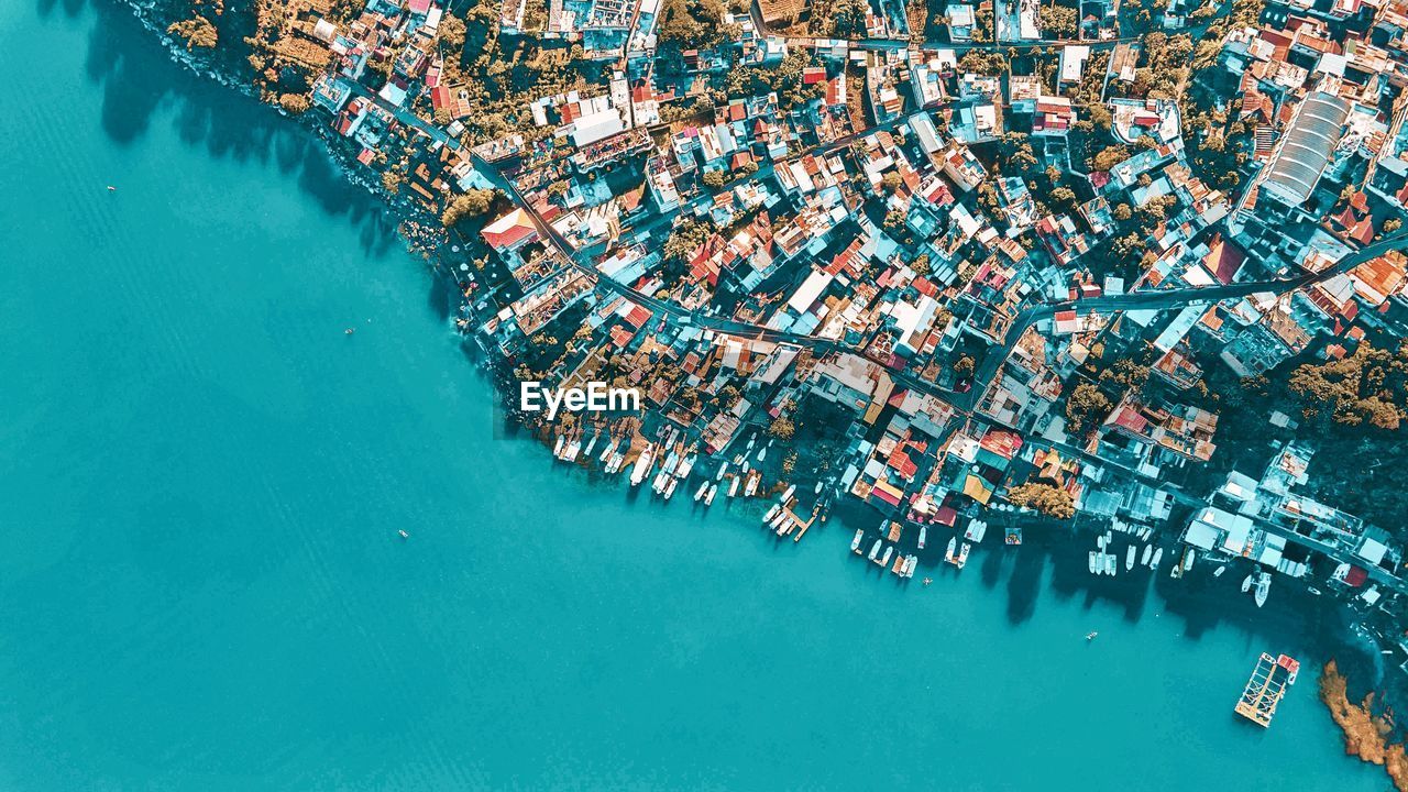 High angle view of pier over sea in guatemala